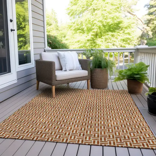 Copper And Beige Geometric Washable Indoor Outdoor Area Rug Photo 9