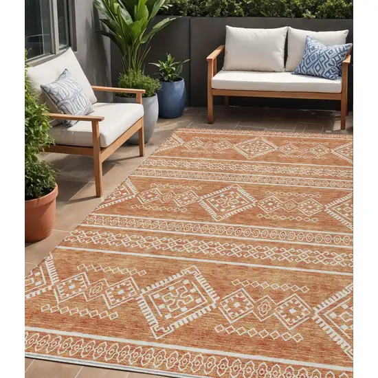 Copper And Ivory Southwestern Washable Indoor Outdoor Area Rug Photo 1