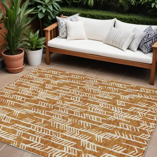 Copper And Ivory Tribal Washable Indoor Outdoor Area Rug Photo 1