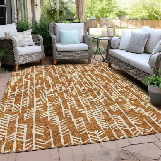 Copper And Ivory Tribal Washable Indoor Outdoor Area Rug Photo 9