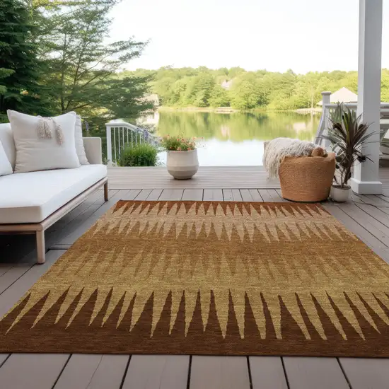 Copper Beige And Brown Striped Washable Indoor Outdoor Area Rug Photo 8