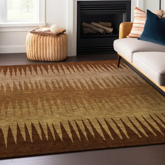 Copper Beige And Brown Striped Washable Indoor Outdoor Area Rug Photo 9