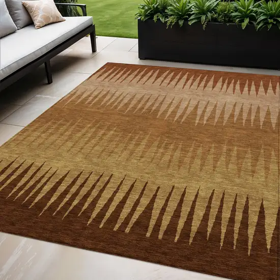 Copper Beige And Brown Striped Washable Indoor Outdoor Area Rug Photo 1