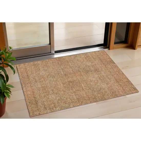 Copper Brown And Beige Geometric Washable Indoor Outdoor Area Rug Photo 1