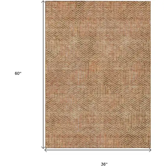 Copper Brown And Beige Geometric Washable Indoor Outdoor Area Rug Photo 3