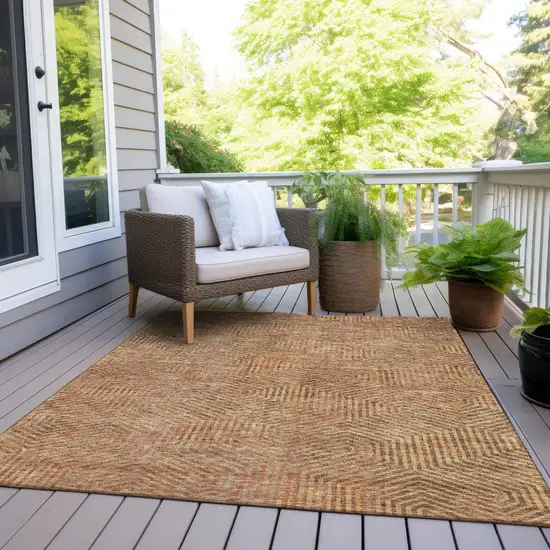 Copper Brown And Beige Geometric Washable Indoor Outdoor Area Rug Photo 9