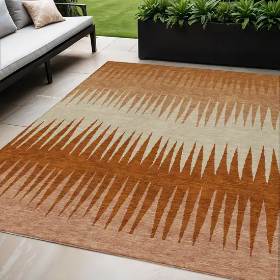 Copper Brown And Beige Striped Washable Indoor Outdoor Area Rug Photo 1