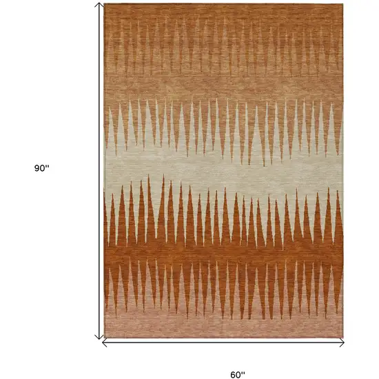 Copper Brown And Beige Striped Washable Indoor Outdoor Area Rug Photo 3