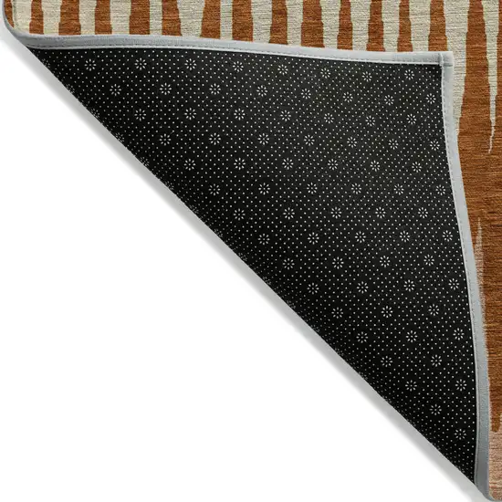 Copper Brown And Beige Striped Washable Indoor Outdoor Area Rug Photo 4
