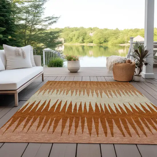 Copper Brown And Beige Striped Washable Indoor Outdoor Area Rug Photo 9