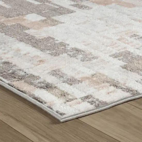 Cream and Brown Abstract Distressed Area Rug Photo 4