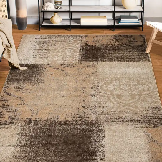 Damask Distressed Stain Resistant Area Rug Photo 5