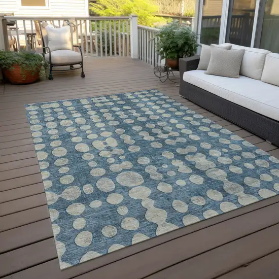 Denim Blue And Gray Abstract Washable Indoor Outdoor Area Rug Photo 8