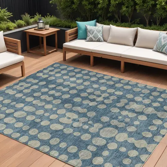 Denim Blue And Gray Abstract Washable Indoor Outdoor Area Rug Photo 1