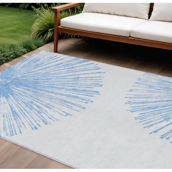 Denim Blue And Ivory Abstract Washable Indoor Outdoor Area Rug Photo 1