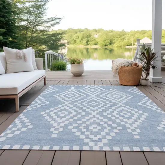 Denim Blue And Ivory Geometric Washable Indoor Outdoor Area Rug Photo 8