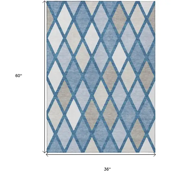 Denim Blue Beige And Ivory Geometric Washable Indoor Outdoor Area Rug Photo 3