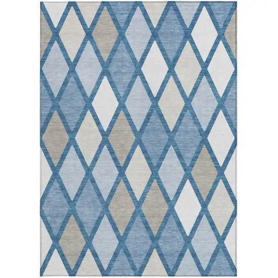 Denim Blue Beige And Ivory Geometric Washable Indoor Outdoor Area Rug Photo 7