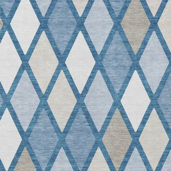 Denim Blue Beige And Ivory Geometric Washable Indoor Outdoor Area Rug Photo 6