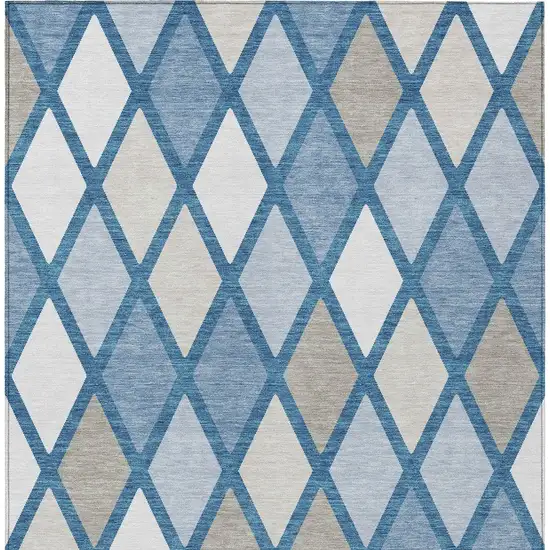 Denim Blue Beige And Ivory Geometric Washable Indoor Outdoor Area Rug Photo 7
