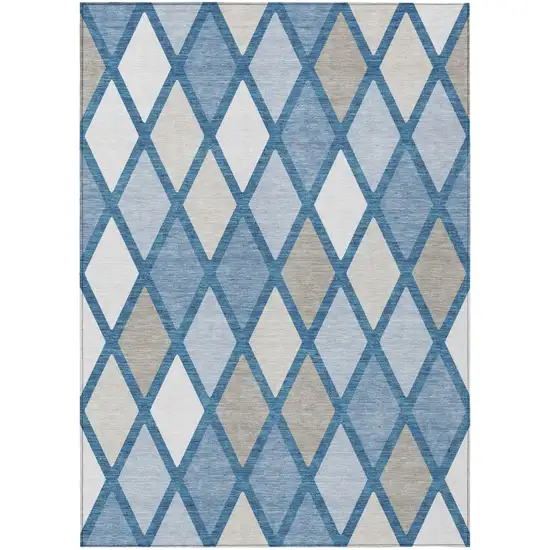 Denim Blue Beige And Ivory Geometric Washable Indoor Outdoor Area Rug Photo 2