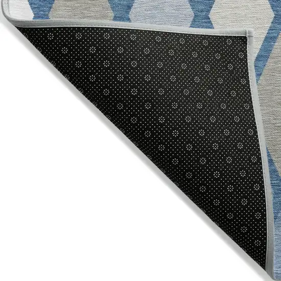 Denim Blue Beige And Ivory Geometric Washable Indoor Outdoor Area Rug Photo 4