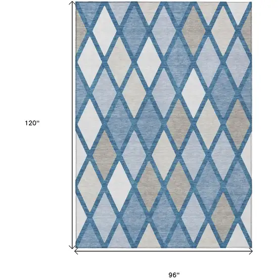 Denim Blue Beige And Ivory Geometric Washable Indoor Outdoor Area Rug Photo 3