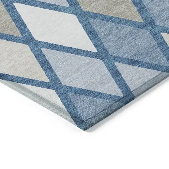 Denim Blue Beige And Ivory Geometric Washable Indoor Outdoor Area Rug Photo 5