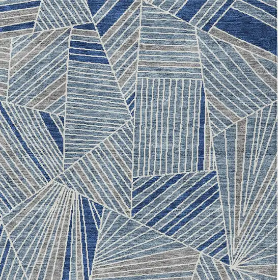 Denim Blue Gray And Ivory Geometric Washable Indoor Outdoor Area Rug Photo 7