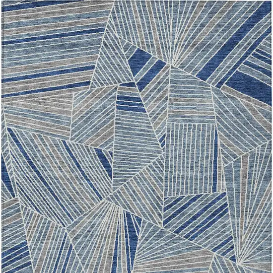 Denim Blue Gray And Ivory Geometric Washable Indoor Outdoor Area Rug Photo 8