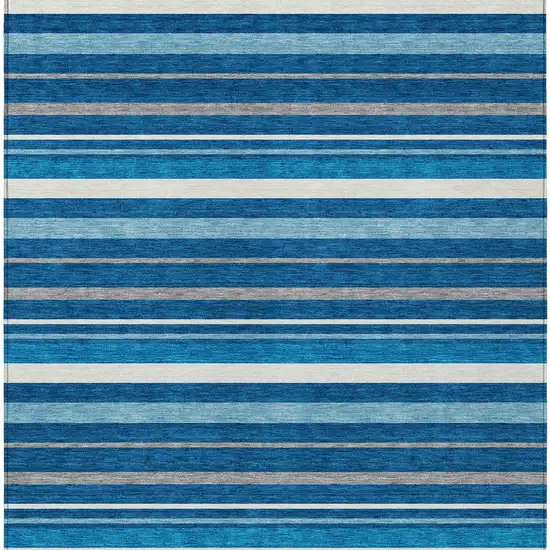 Denim Blue Gray And Ivory Striped Washable Indoor Outdoor Area Rug Photo 7