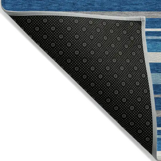 Denim Blue Gray And Ivory Striped Washable Indoor Outdoor Area Rug Photo 4