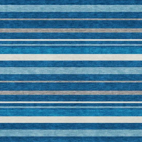Denim Blue Gray And Ivory Striped Washable Indoor Outdoor Area Rug Photo 6