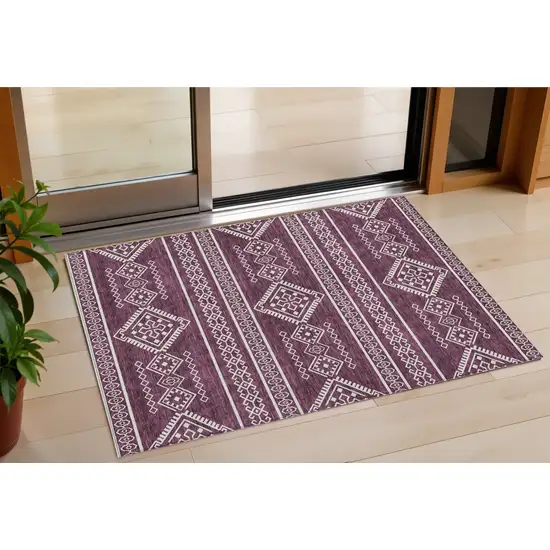 Eggplant And Ivory Southwestern Washable Indoor Outdoor Area Rug Photo 1