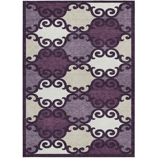 Eggplant And Ivory Trellis Washable Indoor Outdoor Area Rug Photo 7