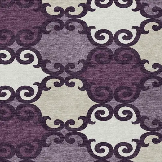 Eggplant And Ivory Trellis Washable Indoor Outdoor Area Rug Photo 6