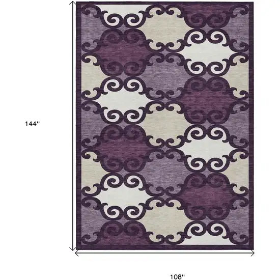 Eggplant And Ivory Trellis Washable Indoor Outdoor Area Rug Photo 3