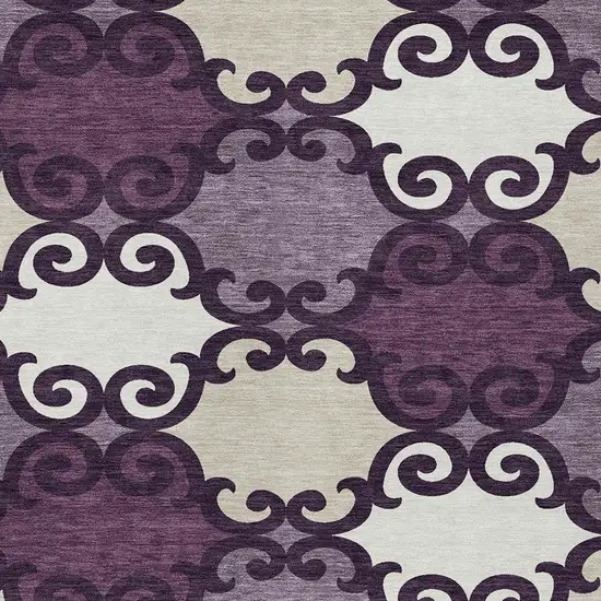 Eggplant And Ivory Trellis Washable Indoor Outdoor Area Rug Photo 6