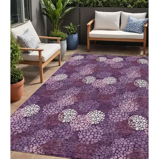 Eggplant Lavender And Ivory Polka Dot Washable Indoor Outdoor Area Rug Photo 1