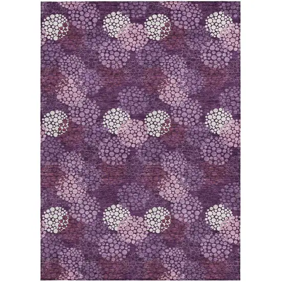 Eggplant Lavender And Ivory Polka Dot Washable Indoor Outdoor Area Rug Photo 7
