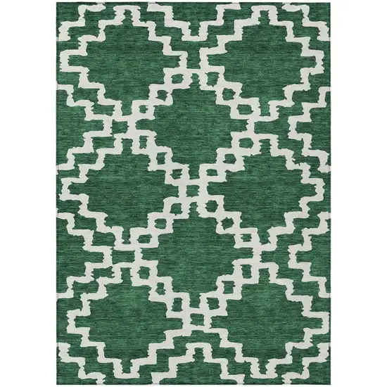 Emerald And Ivory Geometric Washable Indoor Outdoor Area Rug Photo 2