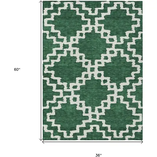 Emerald And Ivory Geometric Washable Indoor Outdoor Area Rug Photo 3