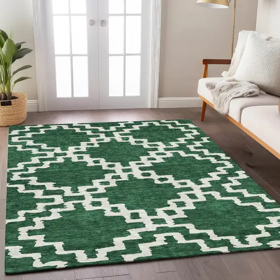 Emerald And Ivory Geometric Washable Indoor Outdoor Area Rug Photo 9