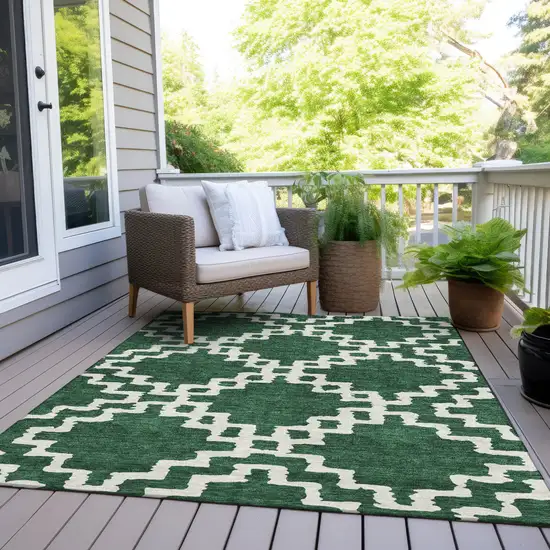 Emerald And Ivory Geometric Washable Indoor Outdoor Area Rug Photo 8