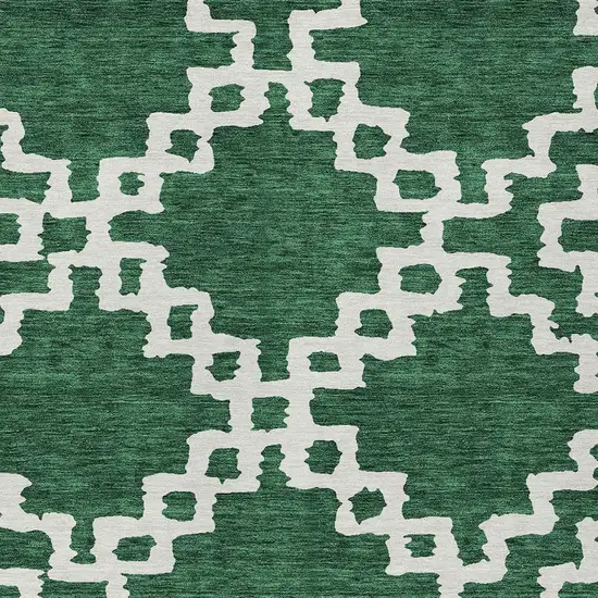 Emerald And Ivory Geometric Washable Indoor Outdoor Area Rug Photo 6
