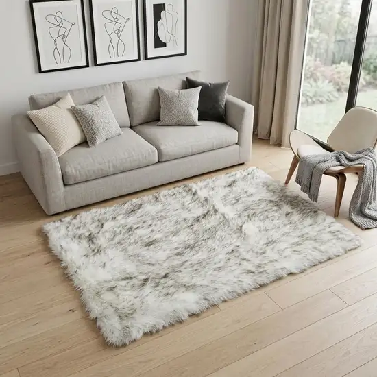 Gray Faux Sheepskin Printed Area Rug Photo 1