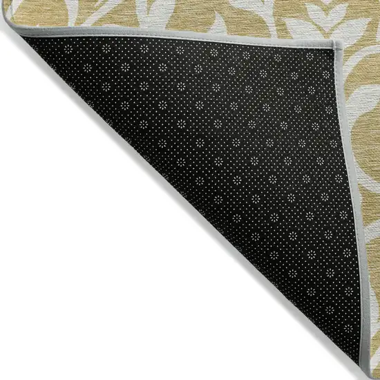 Gold And Beige Floral Washable Indoor Outdoor Area Rug Photo 4