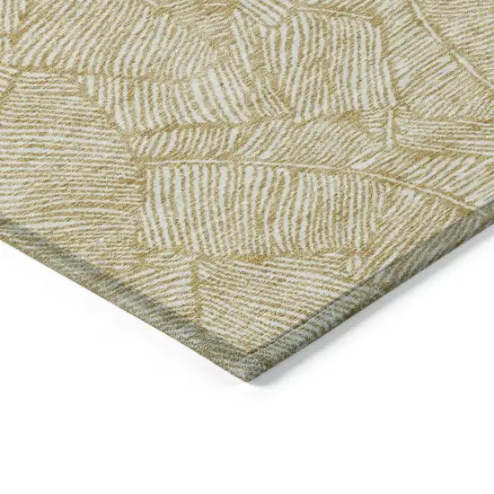 Gold And Beige Floral Washable Indoor Outdoor Area Rug Photo 5