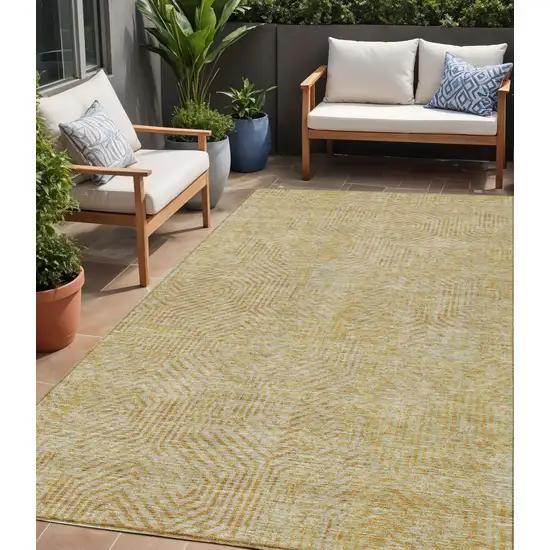 Gold And Beige Geometric Washable Indoor Outdoor Area Rug Photo 1