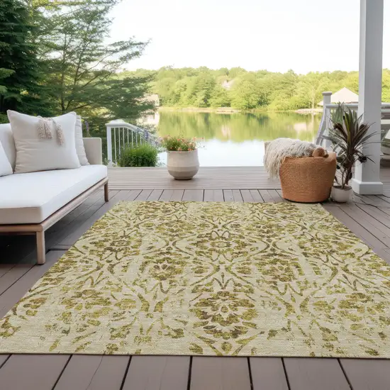 Gold And Brown Floral Washable Indoor Outdoor Area Rug Photo 8